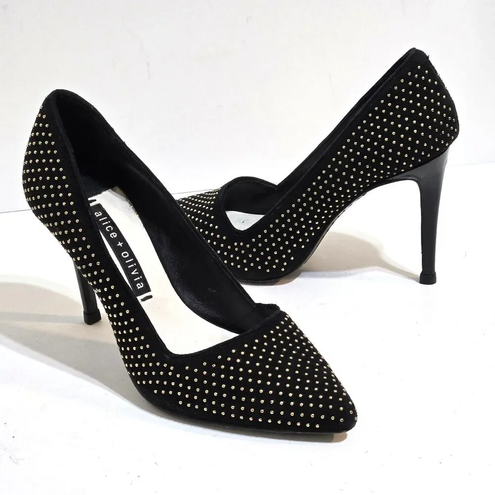 Alice + Olivia Gold Studs Pumps 3.75